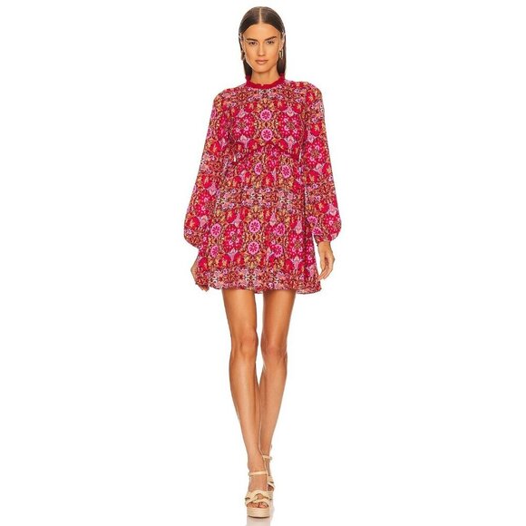 AMUR Codi Voile Paisley Mini Dress Rosewood Kaleidoscope Paisley Womens Size 10 - Picture 1 of 8